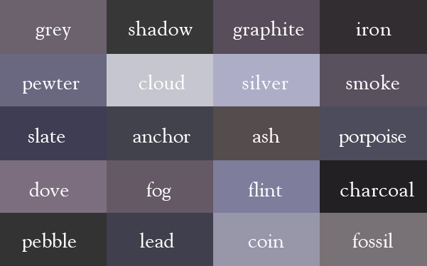 Color Thesaurus / Correct Names of Shades of Grey