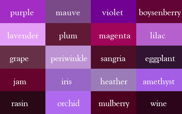 Color Thesaurus / Correct Names of Shades of Purple