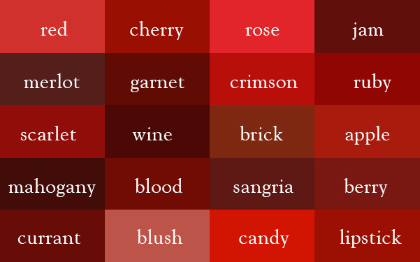 Color Thesaurus / Correct Names of Shades of Red