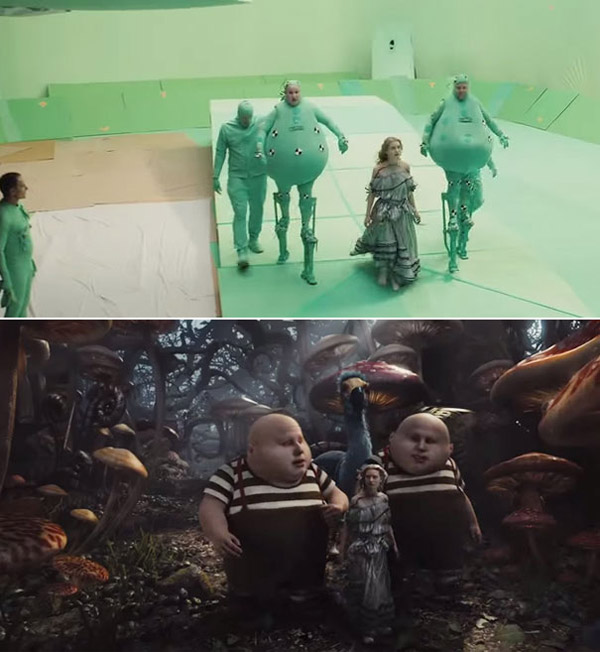 Alice in Wonderland: Before and after green screen + CGI (1)