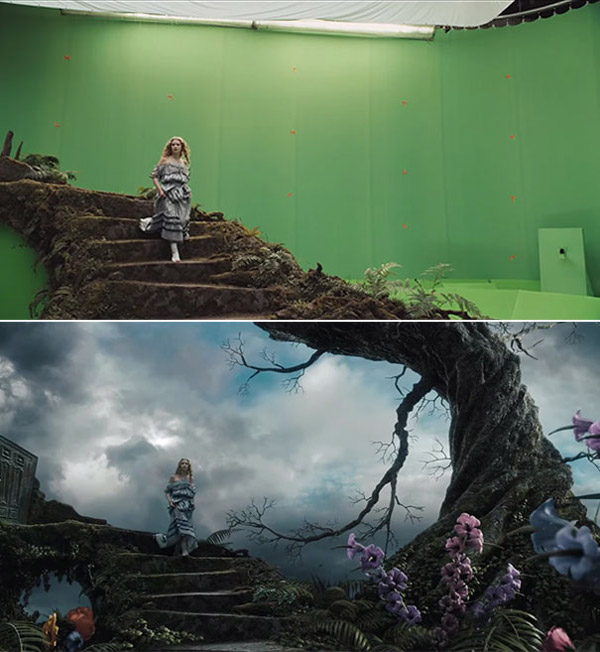 Alice in Wonderland: Before and after green screen + CGI (2)