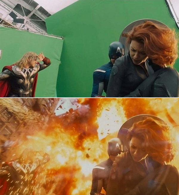 Avengers: Before and after green screen + CGI (1)