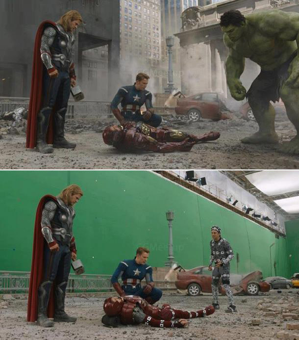 Avengers: Before and after green screen + CGI (4)