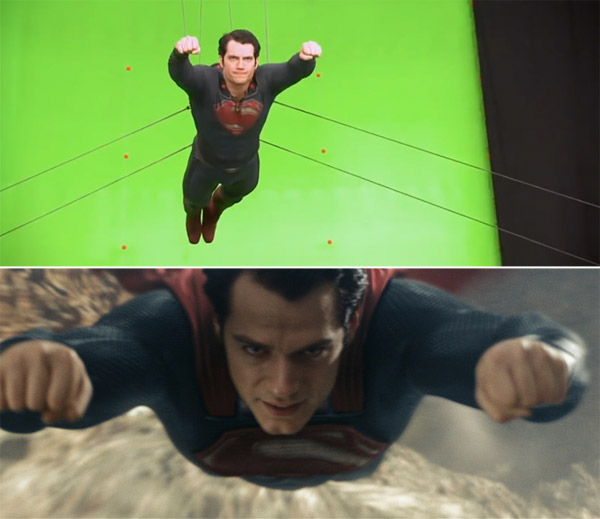 Man of Steel: Before and after green screen + CGI