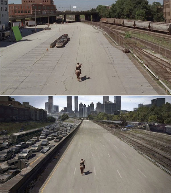 The Walking Dead: Before and after green screen + CGI 