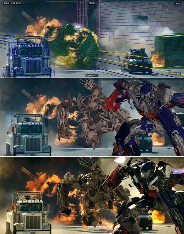 Transformers: Before and after green screen + CGI