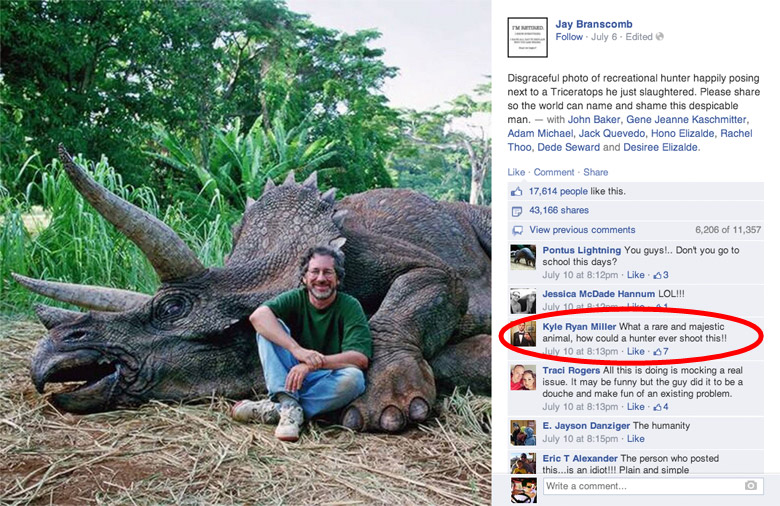 steven spielberg dinosaur facebook comments