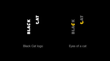 Clever Black Cat logo with hidden meaning using negative space to create cat eyes