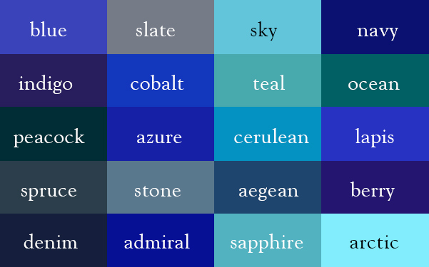 Color Thesaurus / Correct Names of Shades of Blue