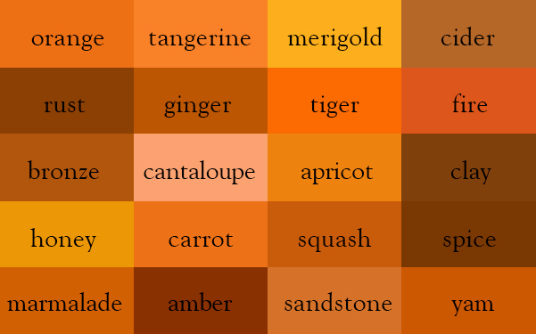 Color Thesaurus / Correct Names of Shades of Orange