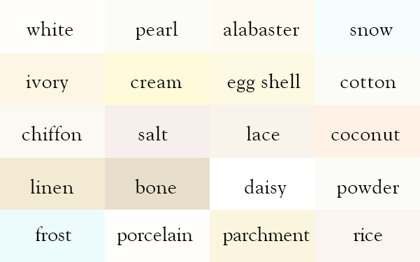 Color Thesaurus / Correct Names of Shades of White