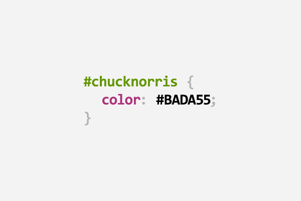 CSS pun about Chuck Norris using the color code #BADA55