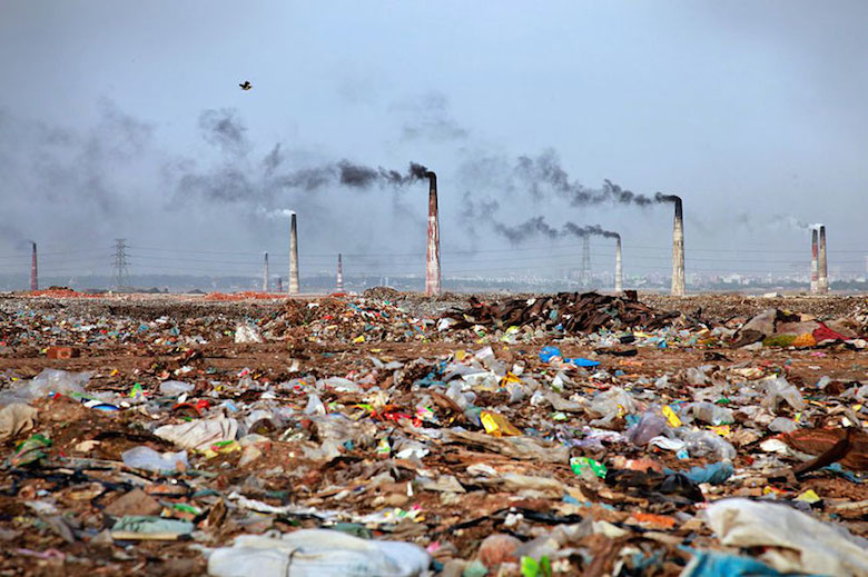 Landscape full of trash in Bangladesh