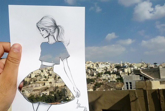 Fashion Cut-Out Sketches Completed Using Skies And Sceneries - 1