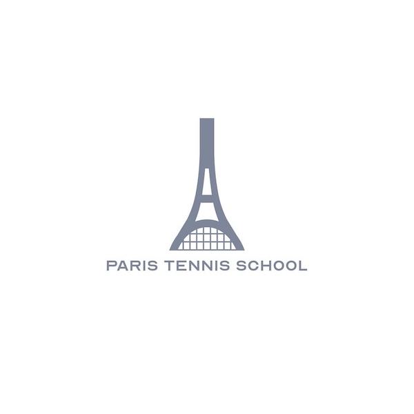 Paris Tennis School logo combining the Eiffel Tower and a tennis racket into a single clever mark