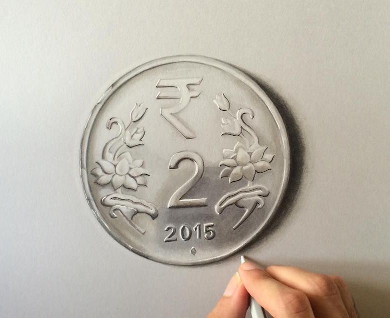 Hyperrealistic 3d drawings by Sushant Rane: Coin - 2