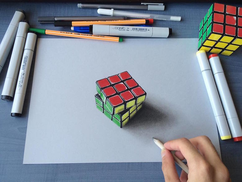 Hyperrealistic 3d drawings by Sushant Rane: Rubix cube - 3