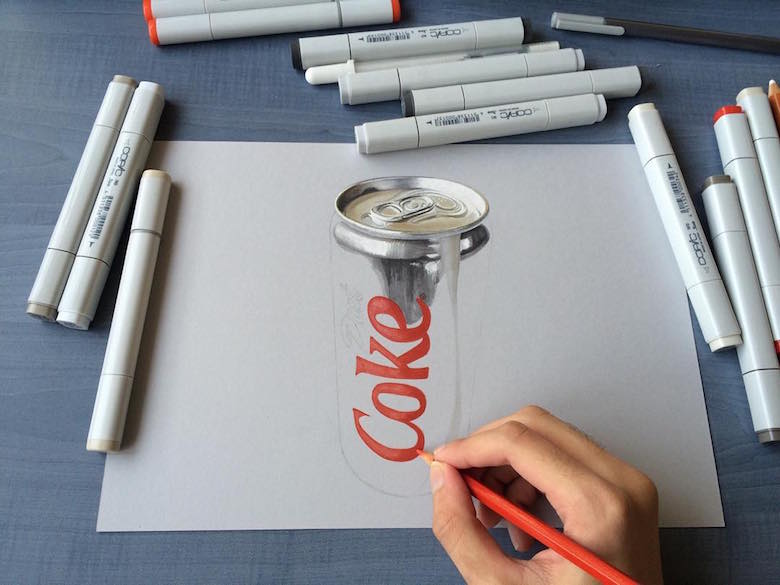 Hyperrealistic 3d drawings by Sushant Rane: Diet Coke can - 2