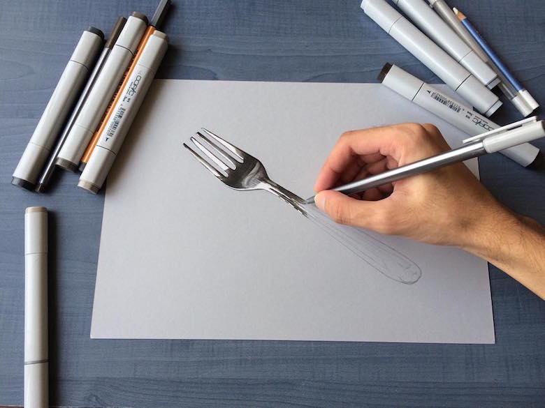 Hyperrealistic 3d drawings by Sushant Rane: Fork - 1