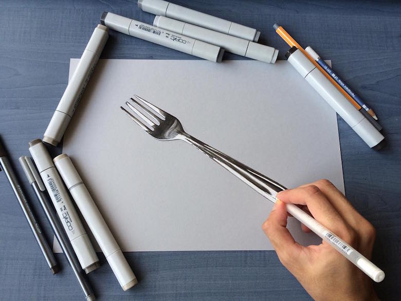 Hyperrealistic 3d drawings by Sushant Rane: Fork - 2