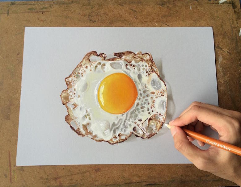 Hyperrealistic 3d drawings by Sushant Rane: Fried egg - 3
