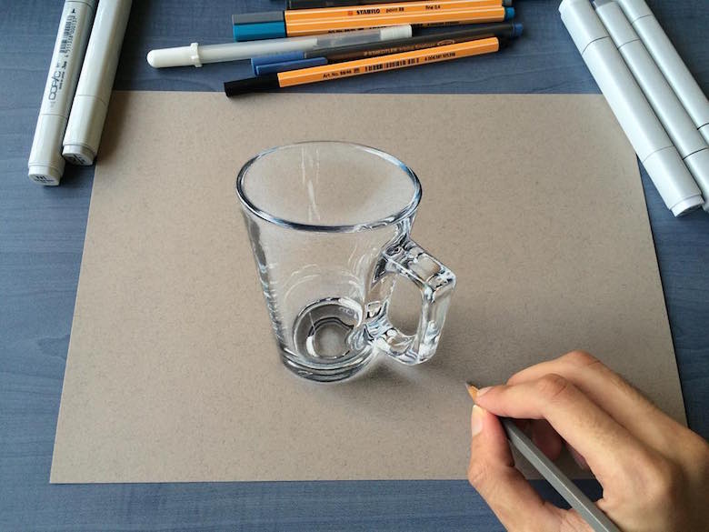 Hyperrealistic 3d drawings by Sushant Rane: Glass - 3