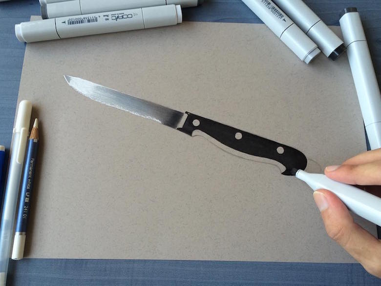 Hyperrealistic 3d drawings by Sushant Rane: Knife - 2