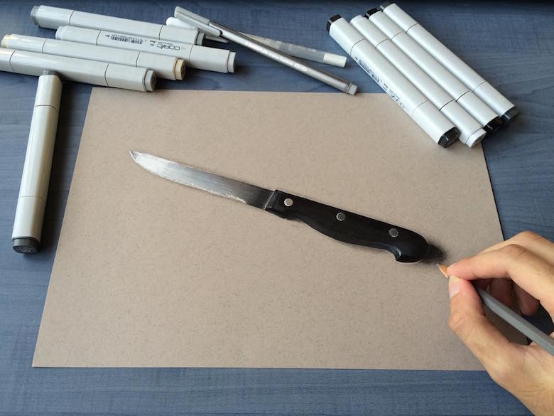 Hyperrealistic 3d drawings by Sushant Rane: Knife - 3