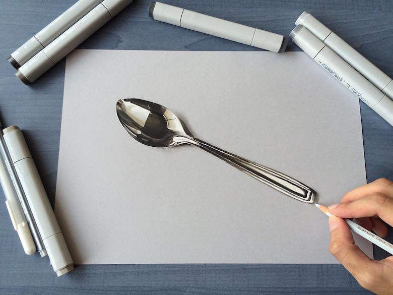 Hyperrealistic 3d drawings by Sushant Rane: Spoon - 3