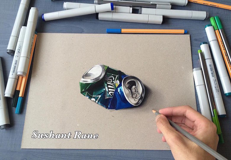 Hyperrealistic 3d drawings by Sushant Rane: Sprite can - 3