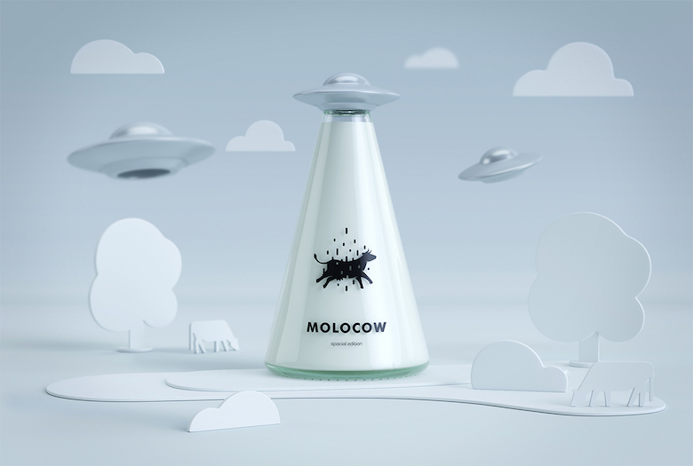 Molocow milk bottle looks like UFO aliens abducting a cow (1)