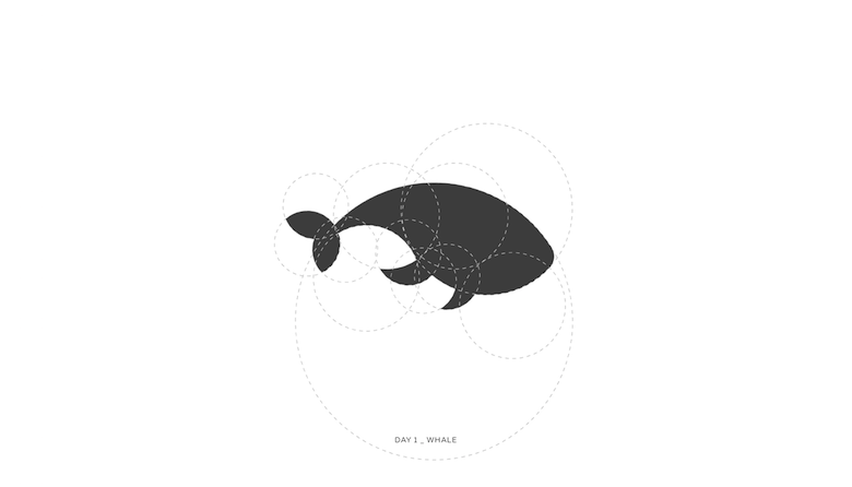 Colorful animal logos based on golden ratio - Whale (Construction)