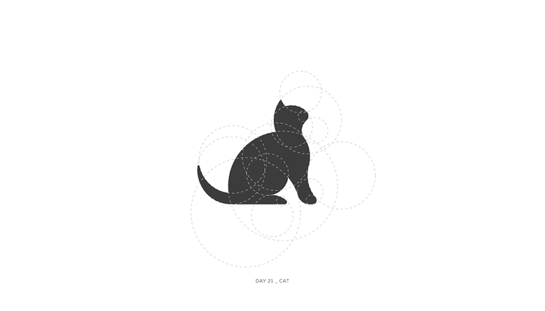 Colorful animal logos based on golden ratio - Cat (Construction)