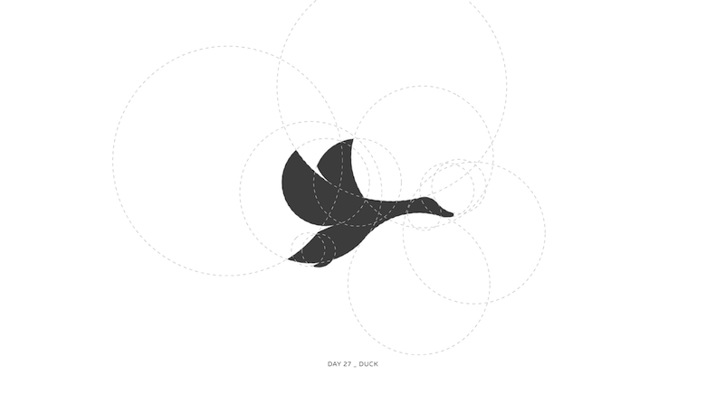 Colorful animal logos based on golden ratio - Duck (Construction)
