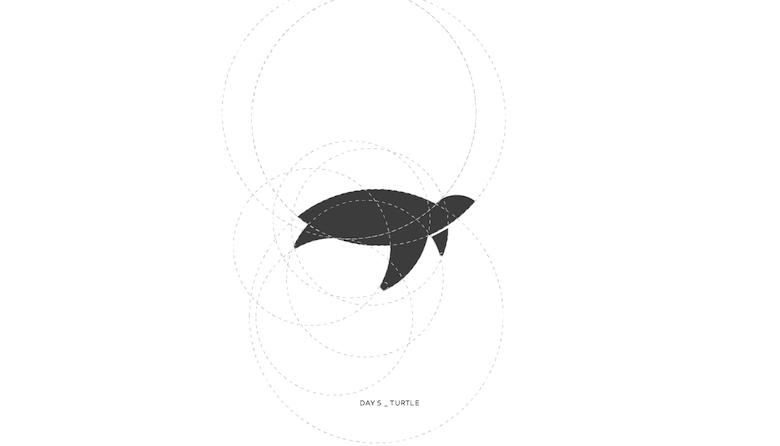 Colorful animal logos based on golden ratio - Turtle (Construction)