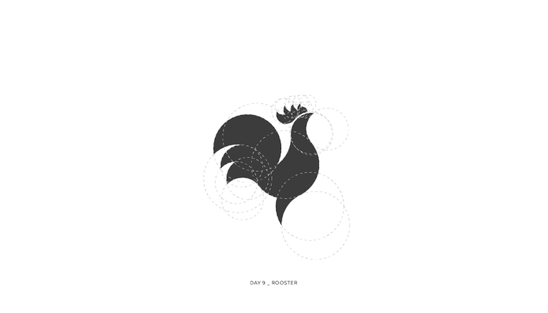 Colorful animal logos based on golden ratio - Rooster (Construction)