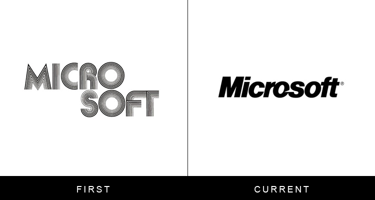 Original famous brand logos and now - Microsoft