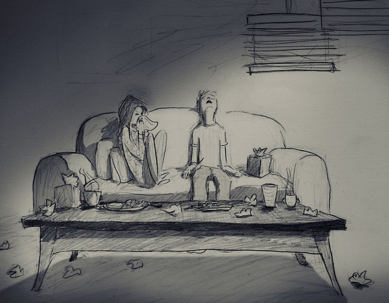 Husband & wife drawings / sketches / illustrations for 365 days - Cold season