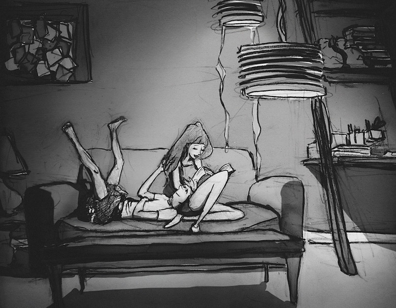 Husband & wife drawings / sketches / illustrations for 365 days - She read to me, I played the guitar, and then I drew a picture