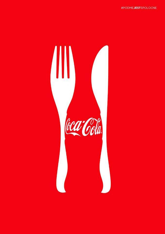 Negative space art / design / illustrations / ads - Coke: Let's Eat Together