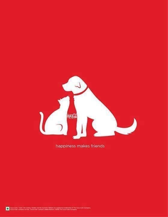 Negative space art / design / illustrations / ads - Coke: Happiness Makes Friends