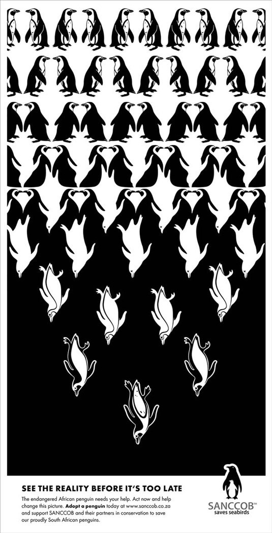Negative space art / design / illustrations / ads - SANCCOB: Save Penguins