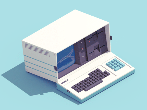 3D isometric animations of 90s electronic items - Kaypro