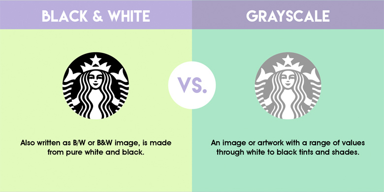 Differences between common graphic design terms - Black & White vs. Grayscale