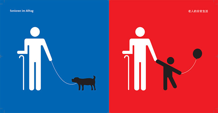 East vs West cultural differences - everyday life of elderly illustration comparing how senior citizens are treated in Eastern and Western cultures
