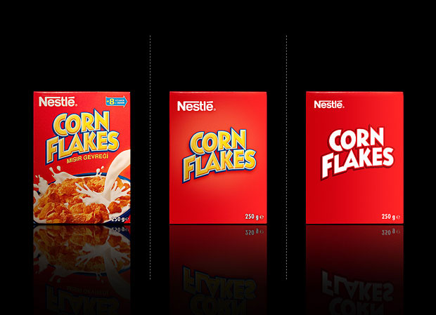 Minimalist product packaging of famous brands - Nestle Corn Flakes