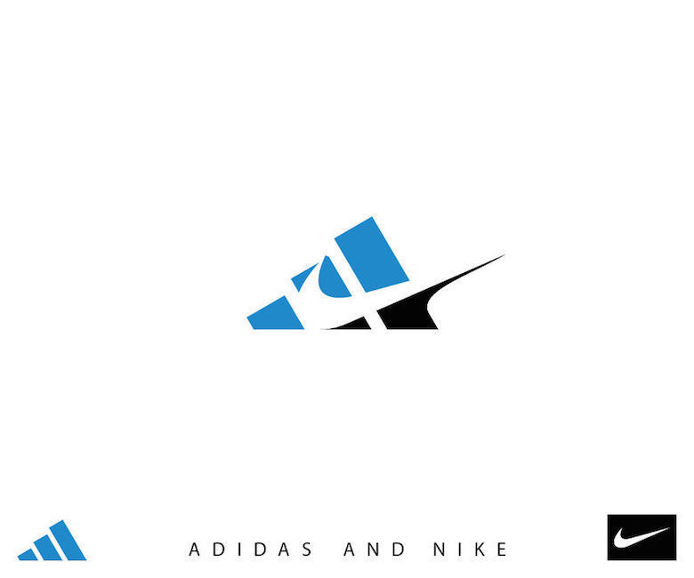 Combined logos of famous brands: Nike / Adidas