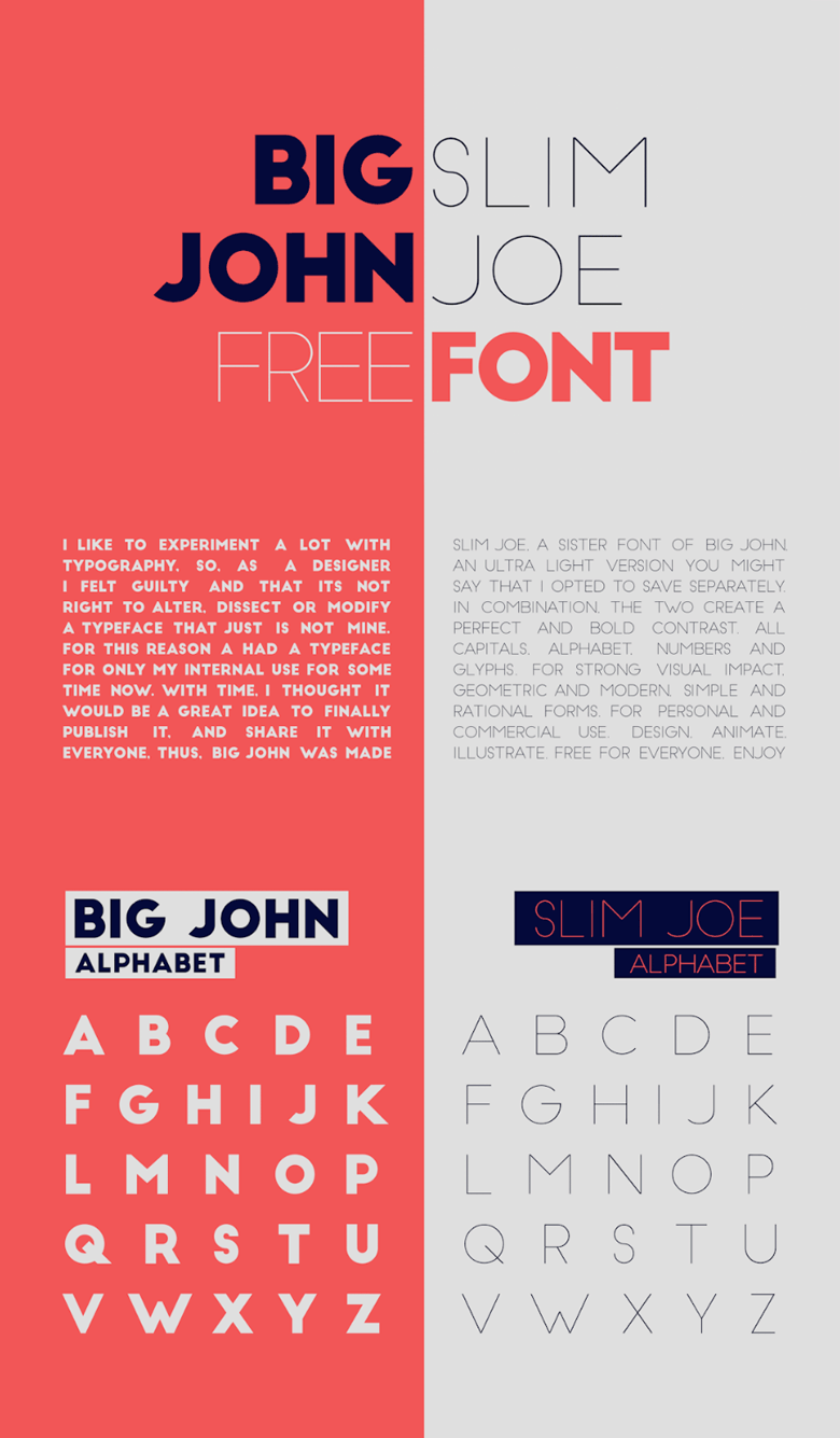 Beautiful, creative free fonts for designers - Big John / Slim Joe