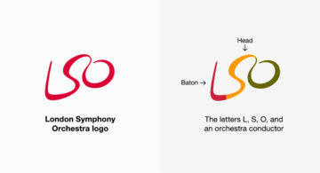 30 Brilliant Logos That Turn Simple Letters Into Hidden Genius Creative monogram logo design inspiration featuring the London Symphony Orchestra logo formed using LSO letters as a conductor with a baton