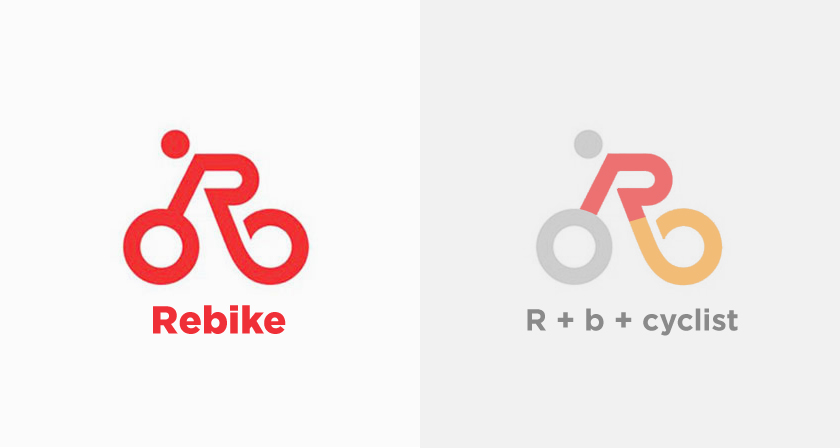 Rebike logo design using letters to create a clever visual idea